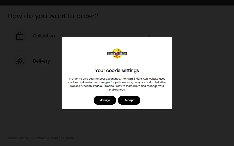 The top of pizza2night.co.uk