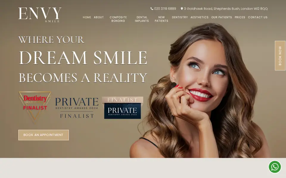The top of envysmile.co.uk