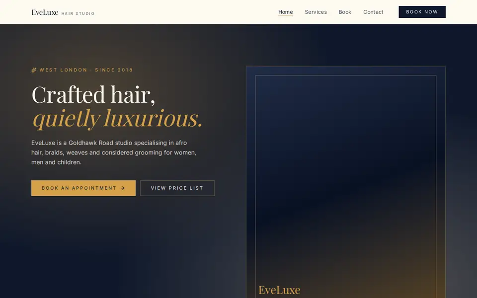The top of eveluxe-studio-booking.lovable.app