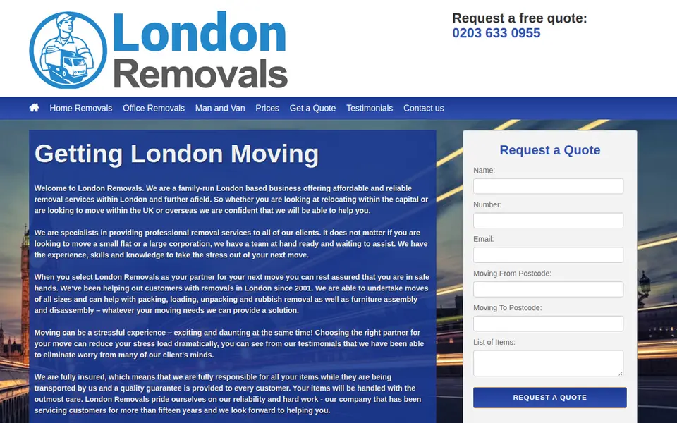 The top of londonremovals.com