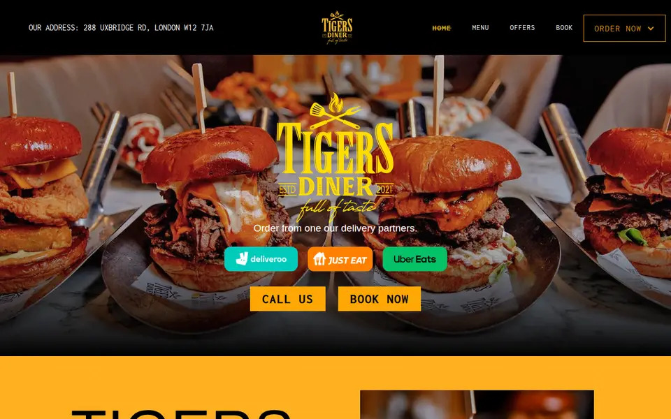 The top of tigersdiner.co.uk
