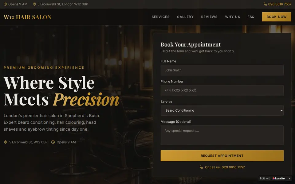 The top of w12hairsalon.lovable.app