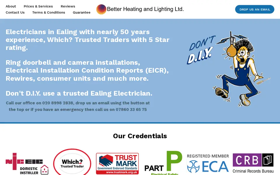 The top of betterheatingandlighting.co.uk