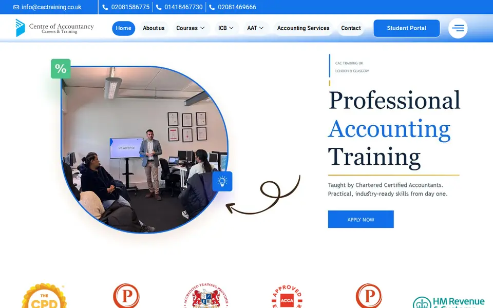 The top of cactraining.co.uk