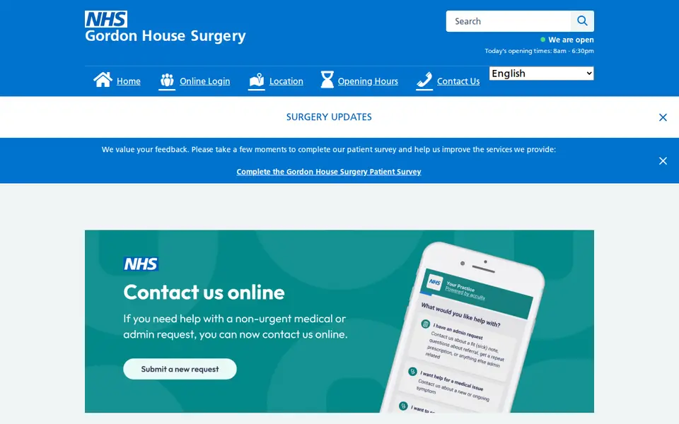 The top of gordonhouse.nhs.uk