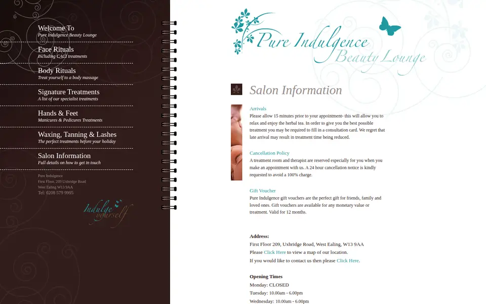 The top of pureindulgence-beauty.co.uk
