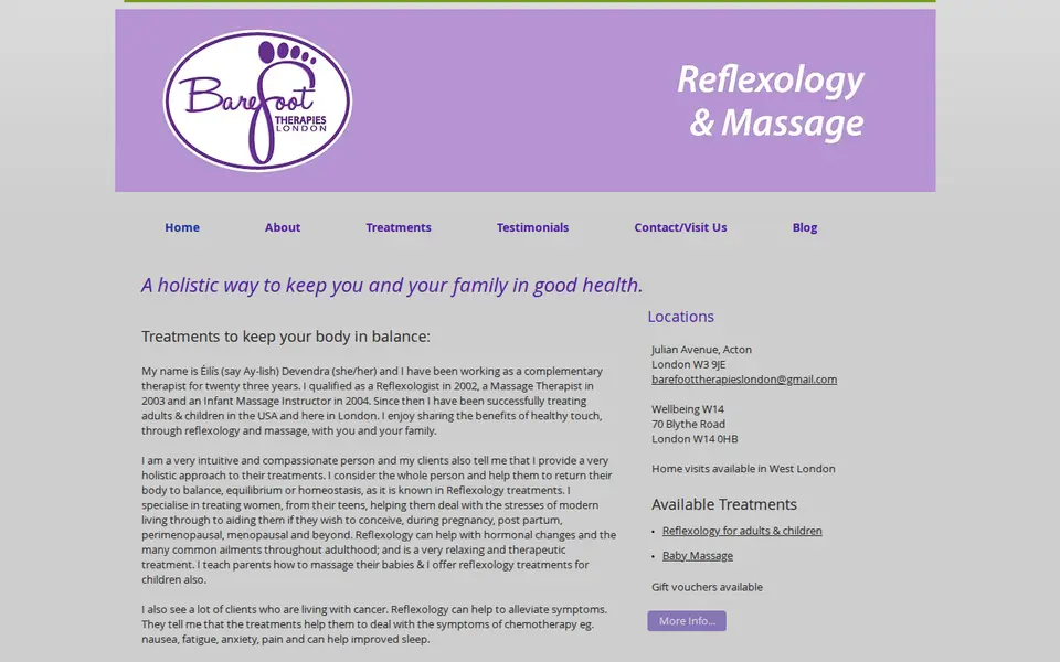 The top of barefoottherapieslondon.co.uk