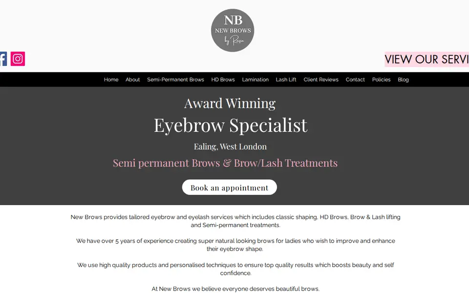 The top of newbrows.co.uk