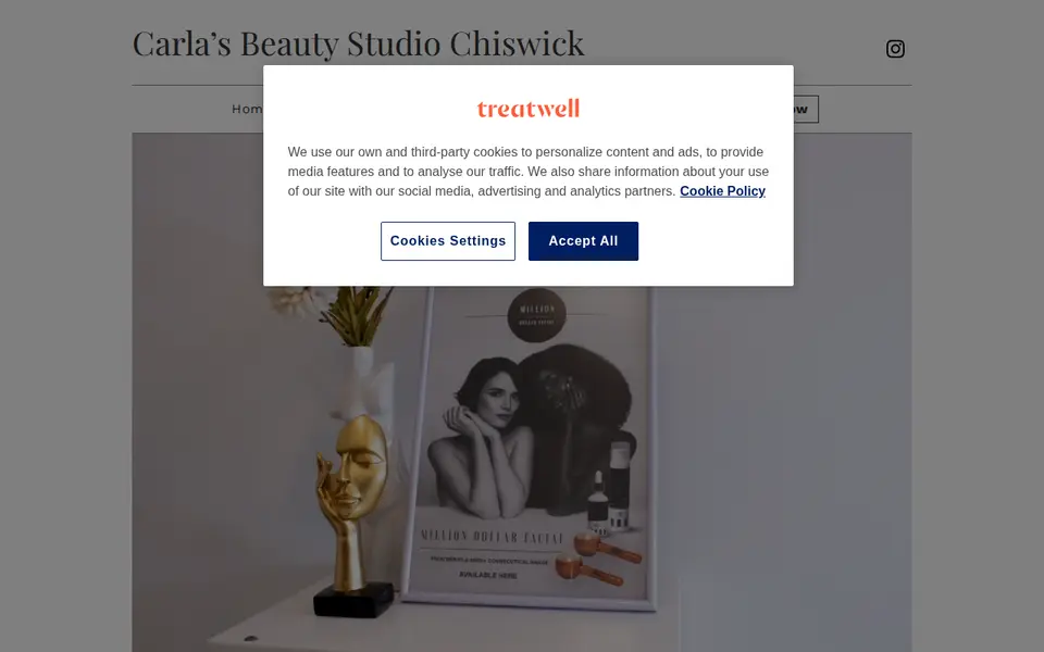 The top of carlabeautystudiochiswick.mytreatwell.co.uk
