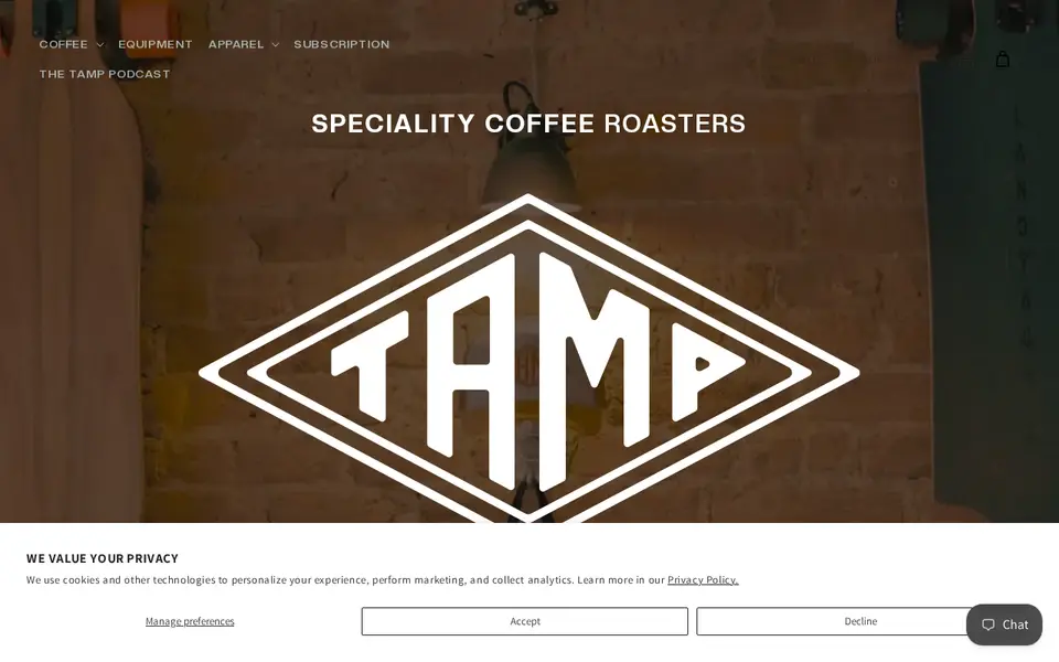 The top of tampcoffee.co.uk
