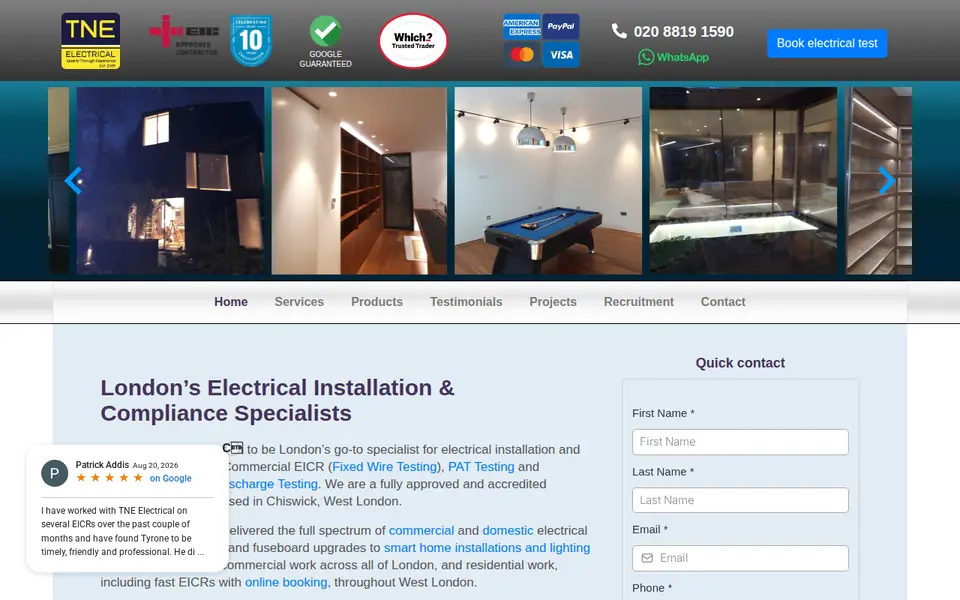 The top of tneelectrical.co.uk