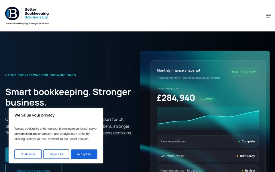 The top of better-bookkeeping-solutions.co.uk