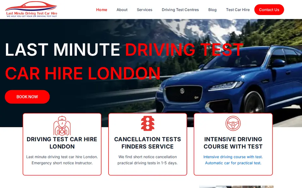 The top of lastminutedrivingtestcarhire.co.uk