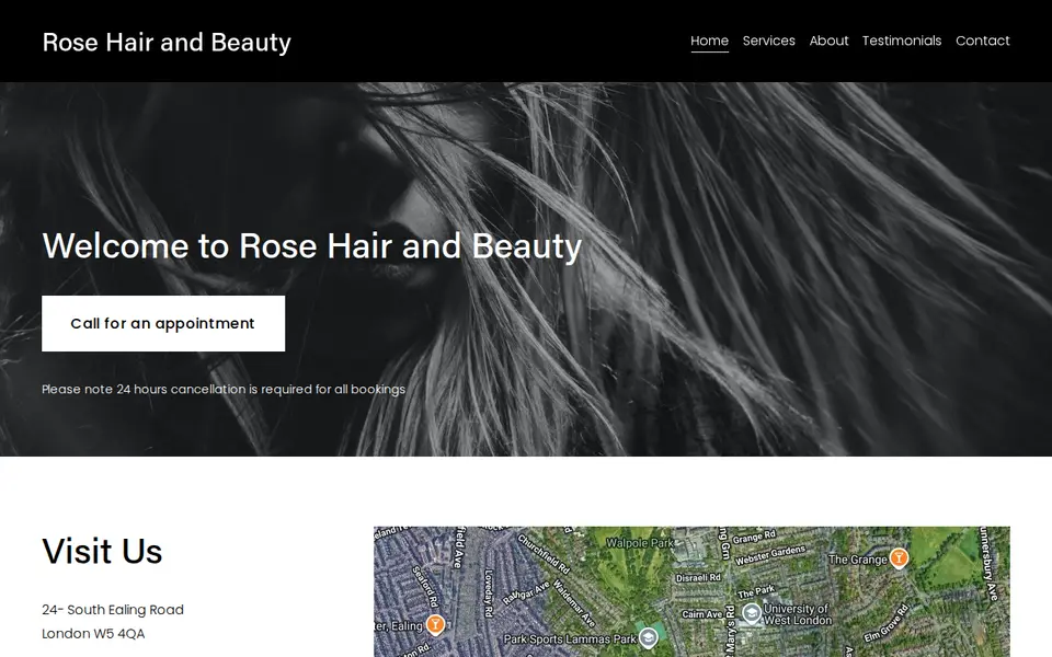 The top of rosehairandbeauty.co.uk