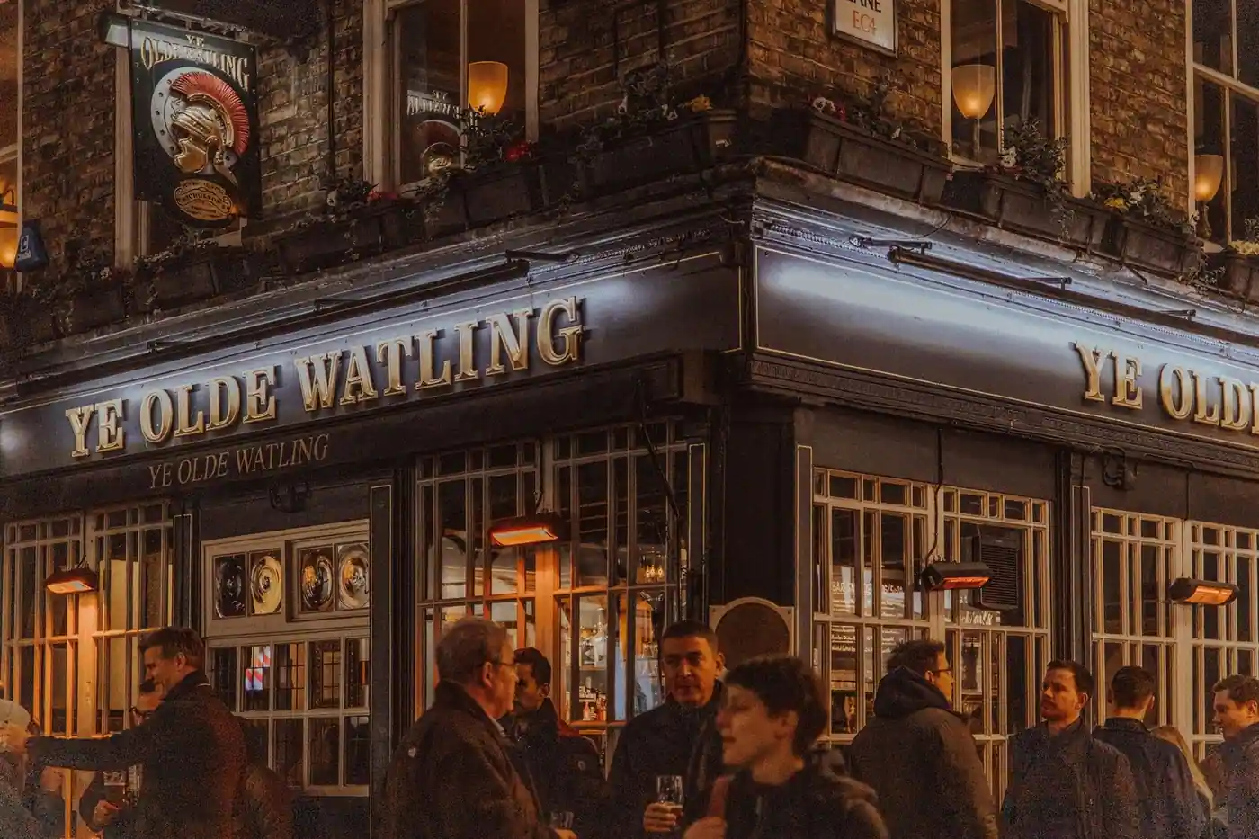 Night-time outside a London pub