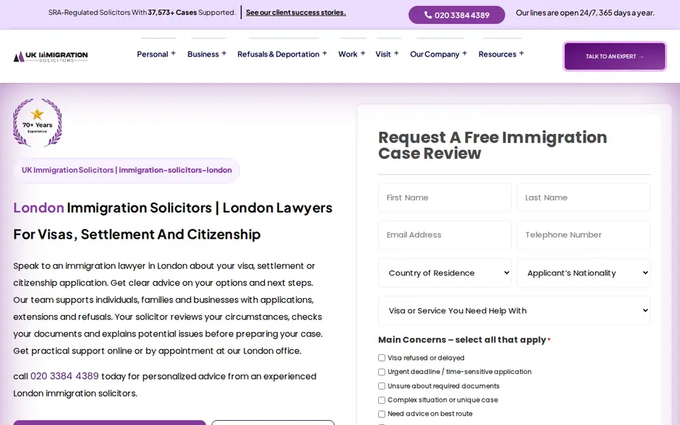 The top of ukimmigrationsolicitors.co.uk