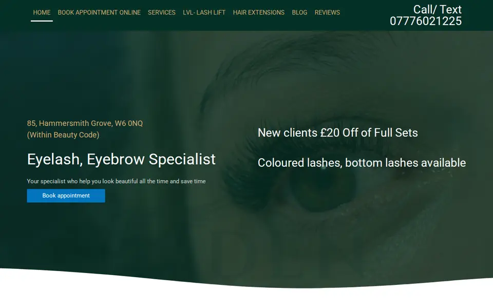 The top of goldeneyelashes.co.uk
