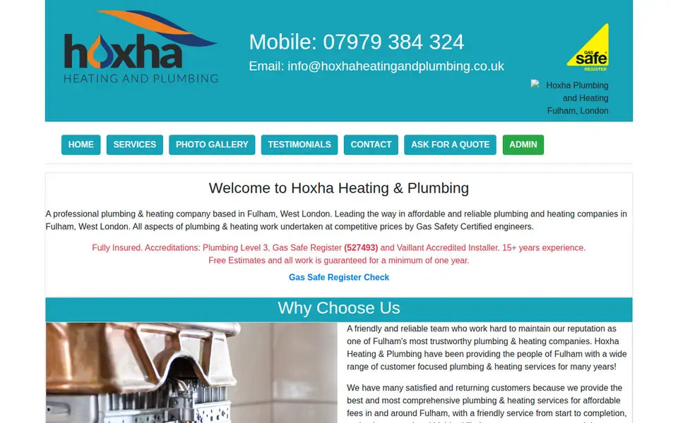 The top of hoxhaheatingandplumbing.co.uk