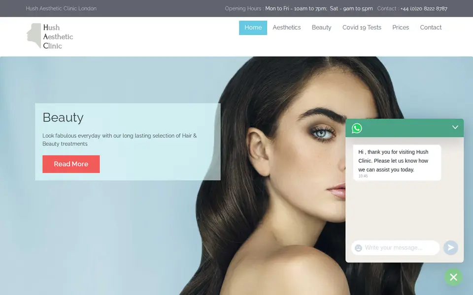 The top of hushclinic.co.uk