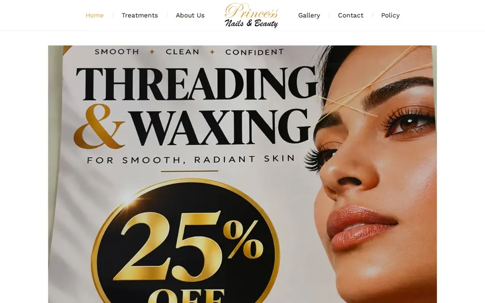 The top of princessnailsandbeauty.co.uk