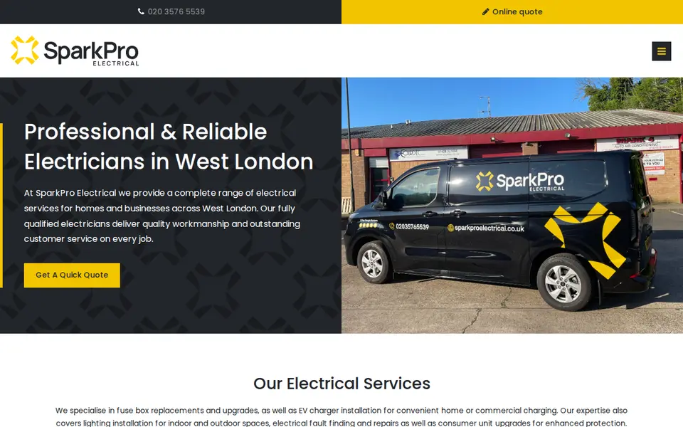 The top of sparkproelectrical.co.uk